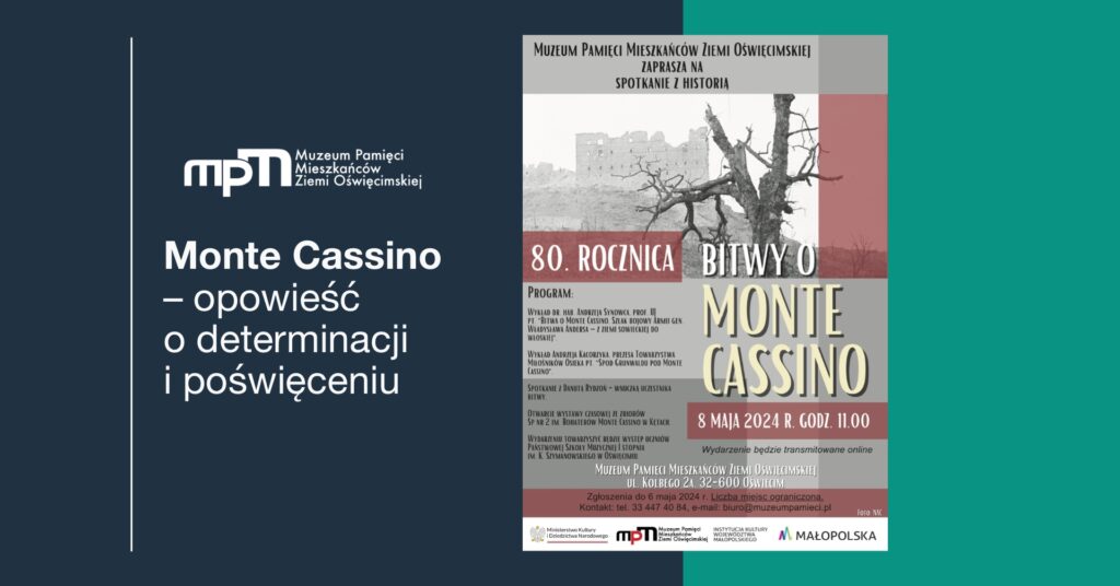 Grafika prezentująca plakat będący zaproszeniem na wydarzenie związane z uczczeniem bitwy o Monte Cassino