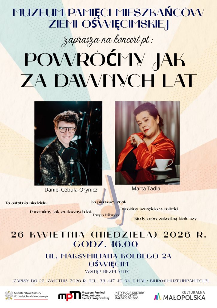 Plakat informujący o koncercie w Muzeum Pamięci Mieszkańców Ziemi Oświęcimskiej
