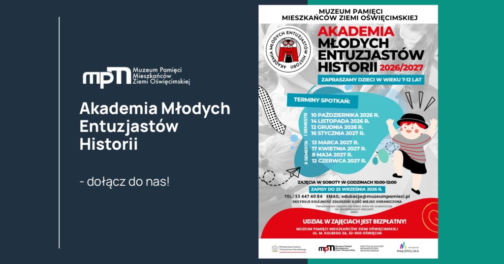 Grafika informująca o Akademii Młodych Entuzjastów historii.