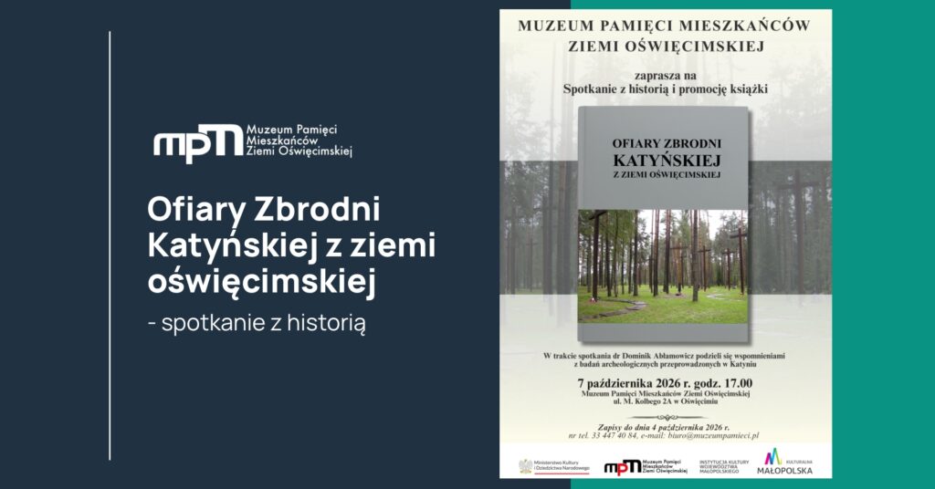 Grafika informująca o konferencji dotyczącej ofiar Zbrodnii Katyńskiej w Muzeum Pamięci
