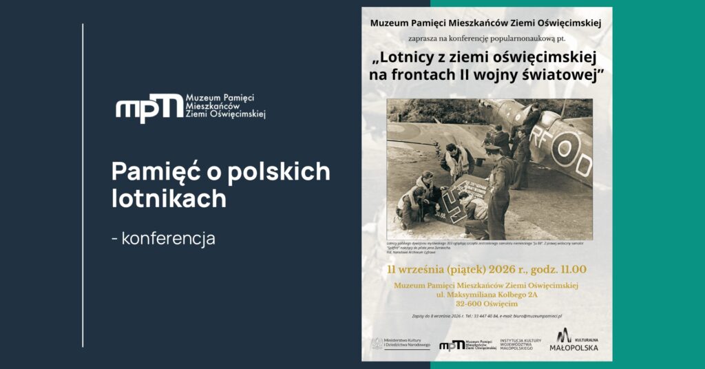 Plakat informujący o konferencji dotyczącej polskich lotników w Muzeum Pamięci
