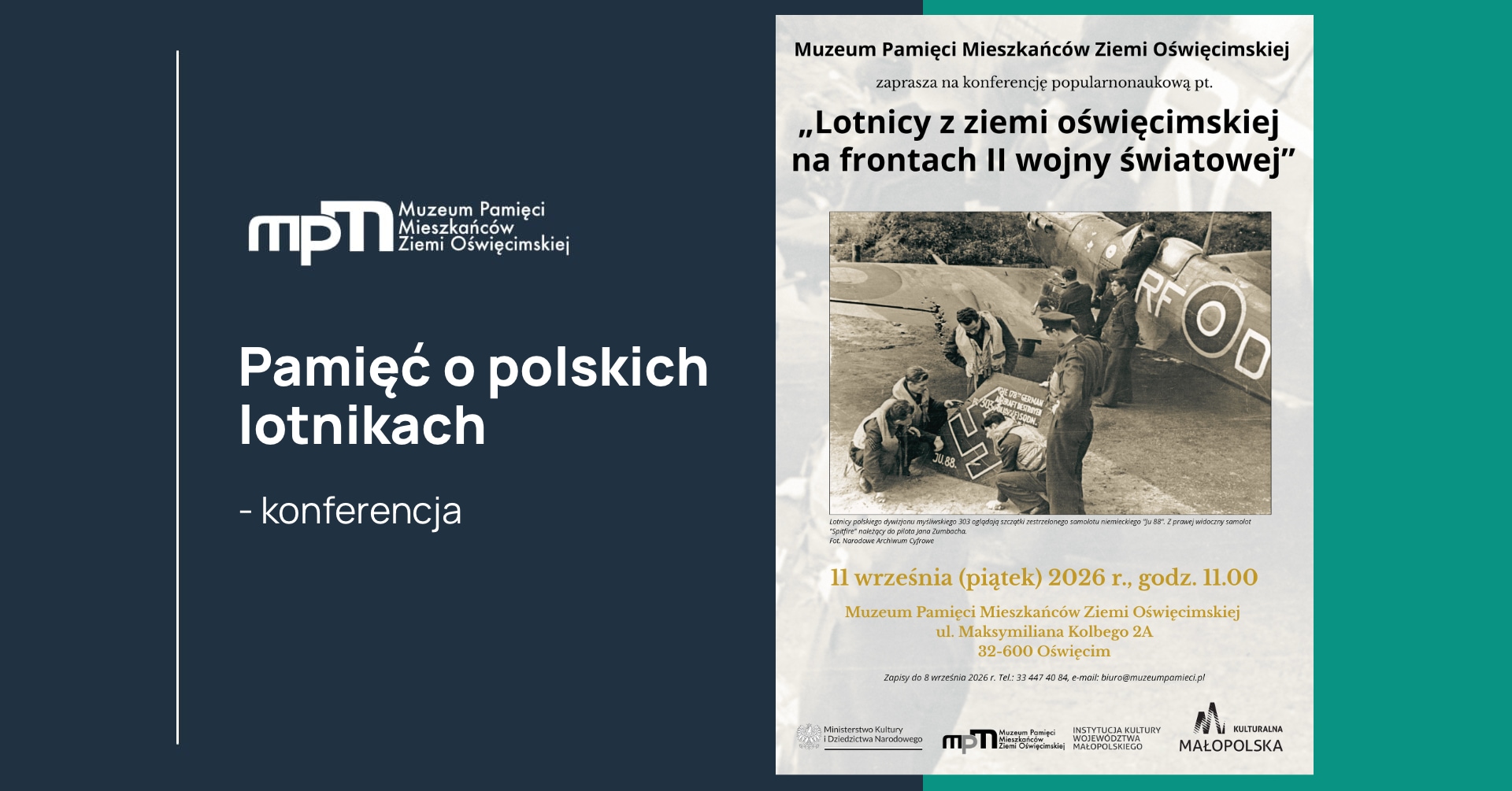 Plakat informujący o konferencji dotyczącej polskich lotników w Muzeum Pamięci
