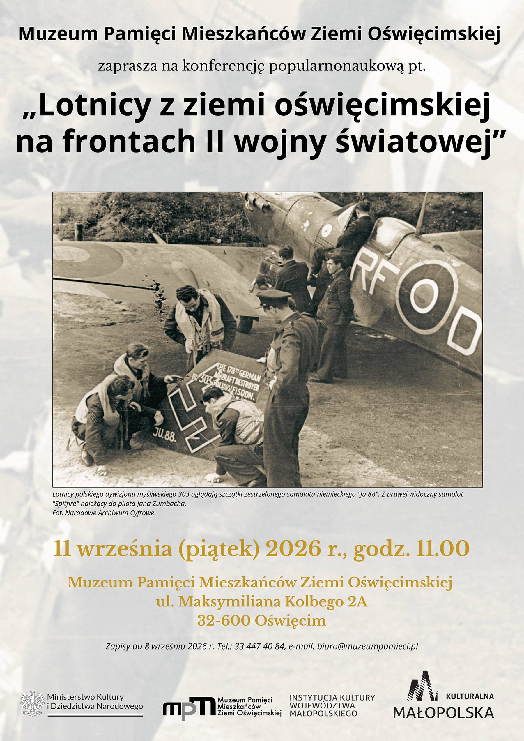 Plakat informujący o konferencji dotyczącej polskich lotników w Muzeum Pamięci
