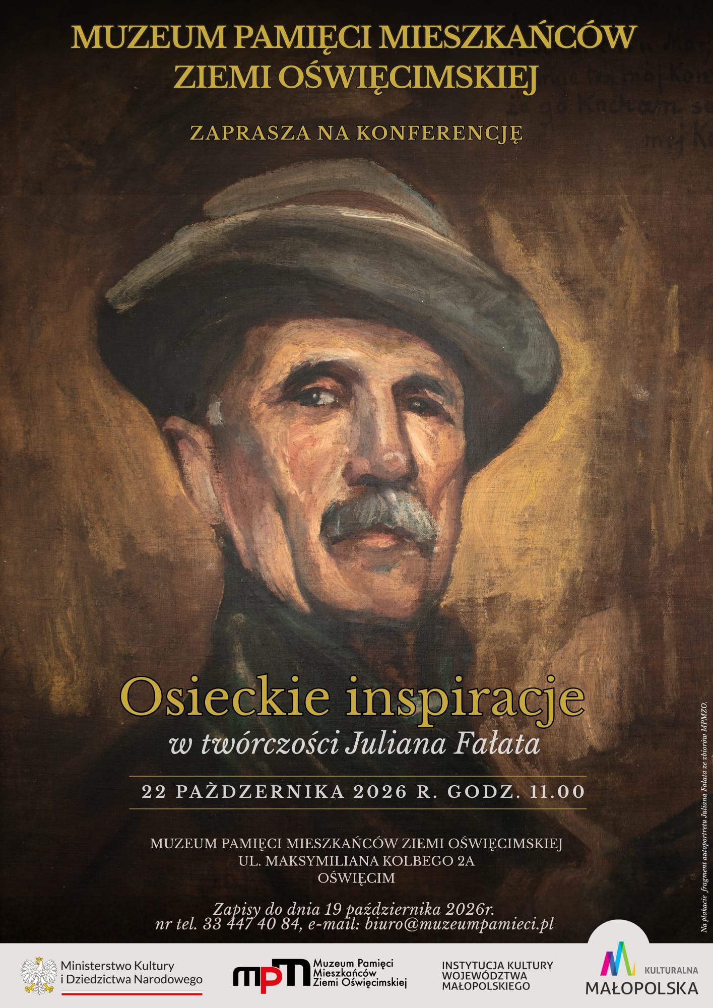 Plakat informujący o wydarzeniu pod tytułem "Osieckie inspiracje" w Muzeum Pamięci Mieszkańców Ziemi Oświęcimskiej.